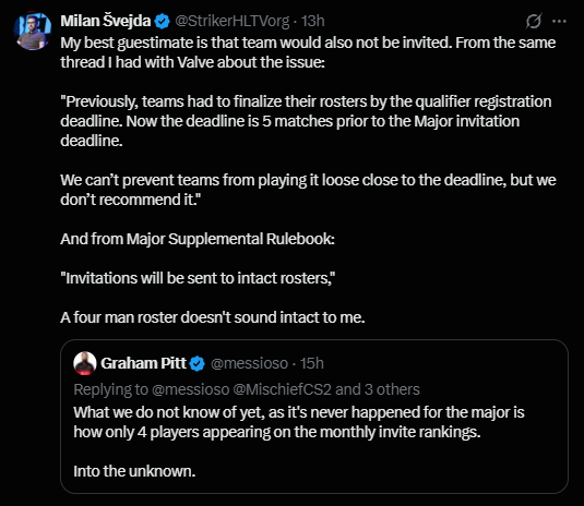 Screenshot of Striker's post discussing Valve's guidance and intact Major rosters